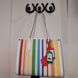 Kate Spade Medium Market Tote Rainbow Stripes Purse Handbag